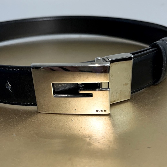 Vintage Gucci Belt Black Leather with Silver Buckle Logo Size 30 - Picture 1 of 7
